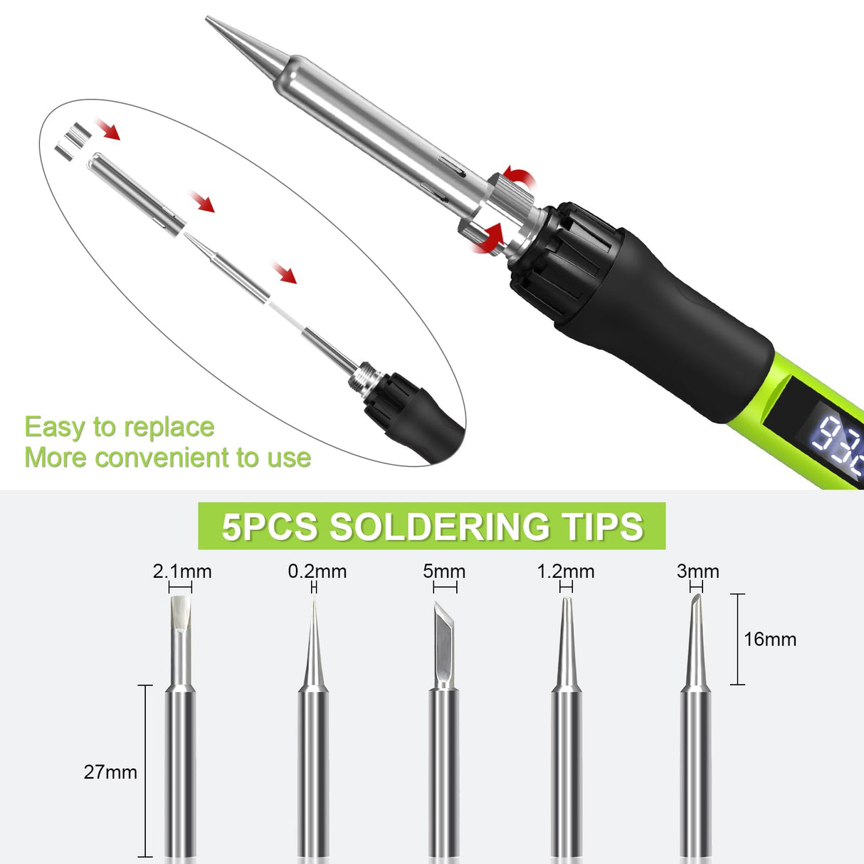 Soldering Iron Kit, 100W Soldering Gun with LED Digital Display, Adjustable Temperature 356-932℉ Solder Kit for Electronics, Includes Soldering Iron Tip, Solder Wire, Stand, Tweezers and Paste, Green Crtsweker