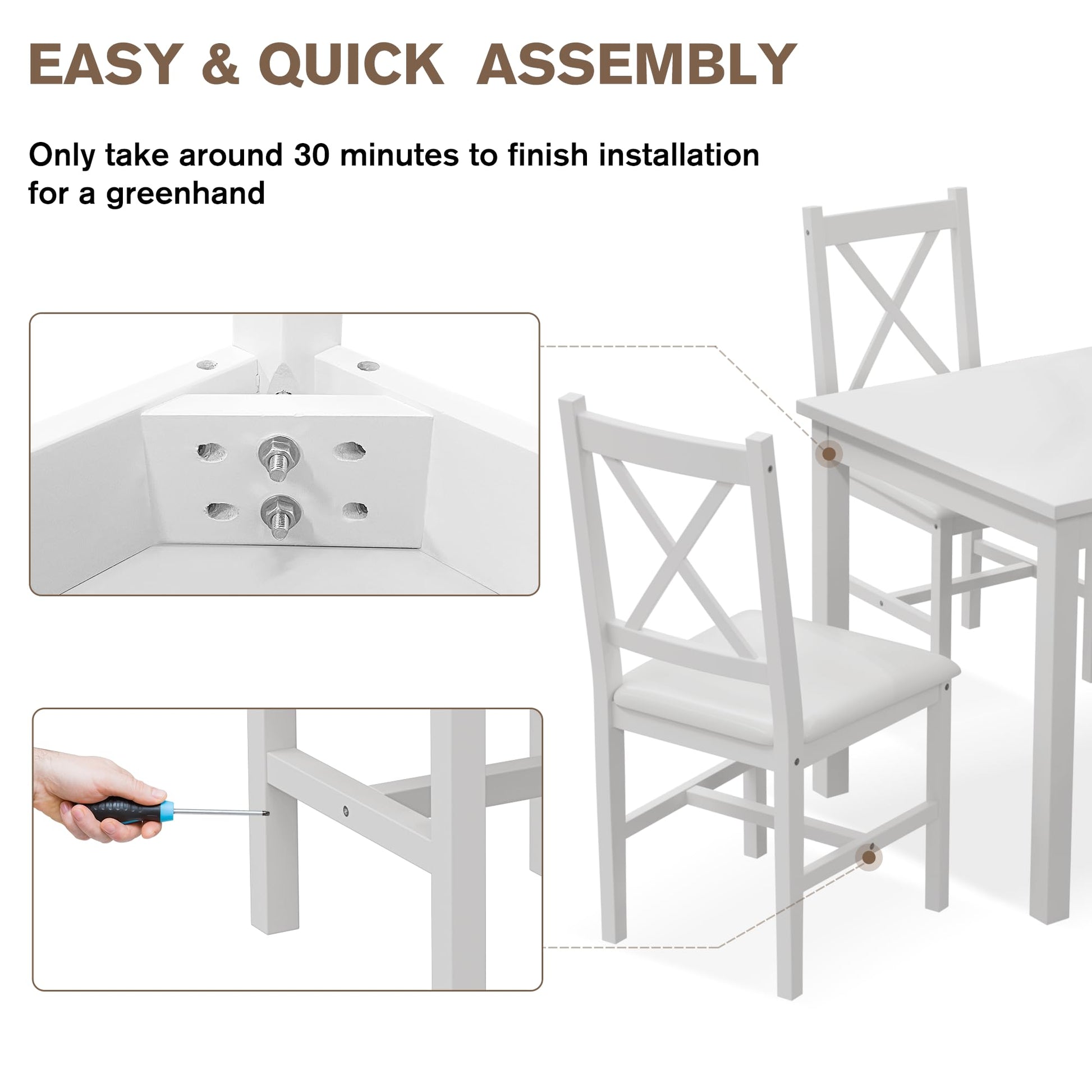 Lumelay Dining Table Set for 2-4 Person,Morden Wooden Small Kitchen Table Set,5 Piece Breakfast Dining Room Table and Upholstered Chairs for Apartment,Space-Saving Design (White) - WoodArtSupply