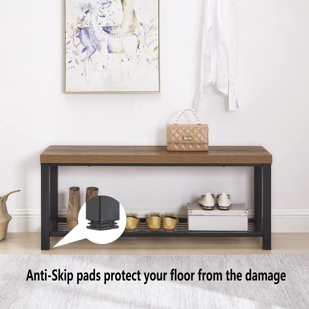 FOLUBAN Entryway Bench, Modern Shoe Storage Bench, Rustic Wood and Metal Entry Bench for Hallway Front Door Entrance, Industrial Indoor Bench for Bedroom Living Room, Oak, 43.3 Inch FOLUBAN