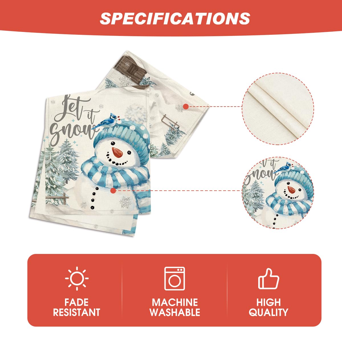 Artoid Mode Xmas Trees Let It Snow Blue Snowman Christmas Table Runner, Seasonal Winter Holiday Kitchen Dining Table Decoration for Home Party Decor 13x72 Inch Artoid Mode