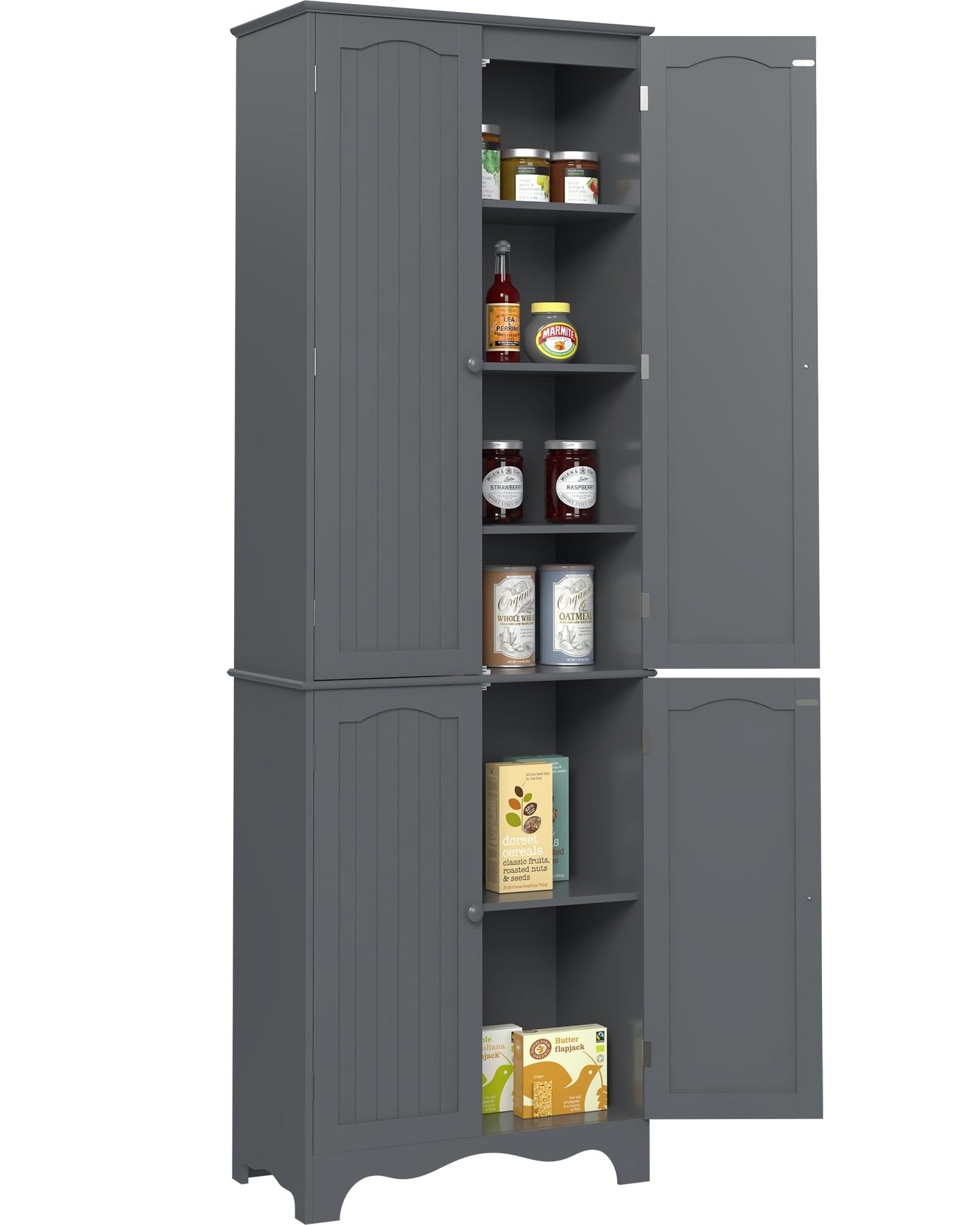 Yusong 72'' Tall Kitchen Pantry Cabinet, Freestanding Storage Cabinet with Doors and Shelves, Wooden Food Pantry Farmhouse Cupboard Buffet for Kitchen Dining Living Room, Gray - WoodArtSupply