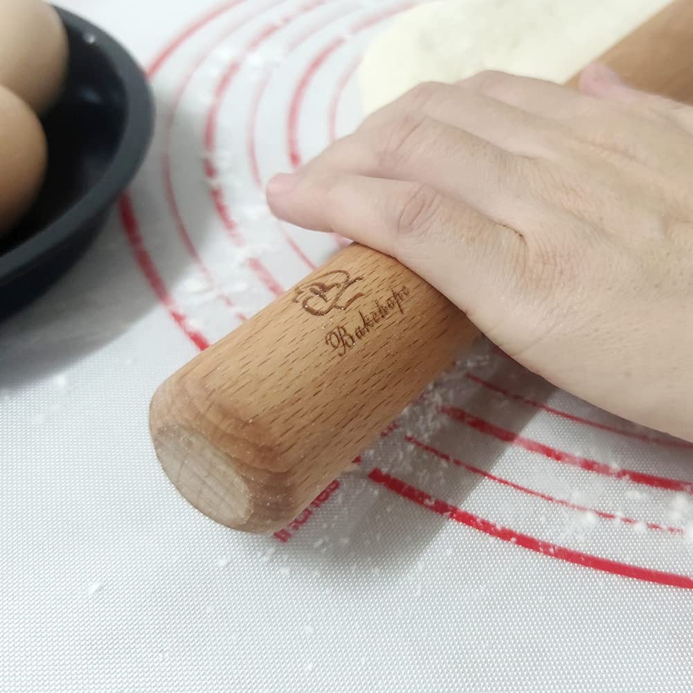 Bakehope Rolling Pin for Baking Pasta Pizza Bread, Natural Beech Wood Dough Roller(15.75 Inches, dowel) Bakehope