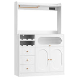 FACBOTALL Kitchen Pantry Storage Cabinet with Hutch, Buffet Cabinet with Storage, Coffee Bar Cabinet with Power Outlets, Microwave Stand, Wine Racks, Kitchen Cupboard for Dining & Living Room, White FACBOTALL