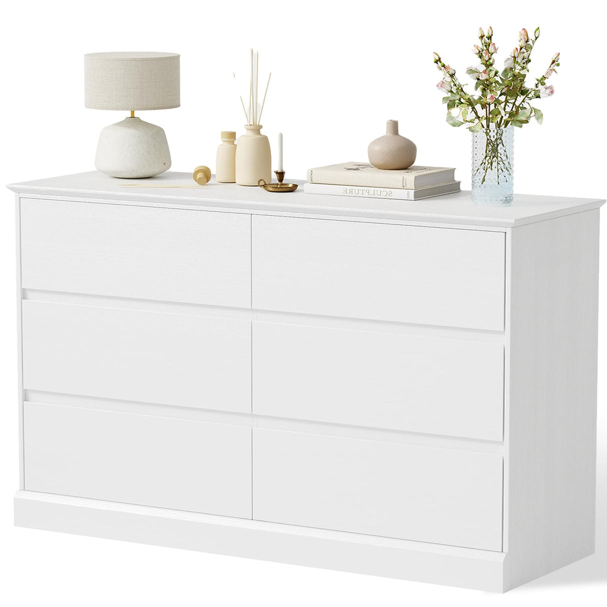 Seeday White Dresser, 6 Drawer Dressers for Bedroom, Modern Wooden Closet Dresser for Living Room, Entryway, or Hallway, White Seeday