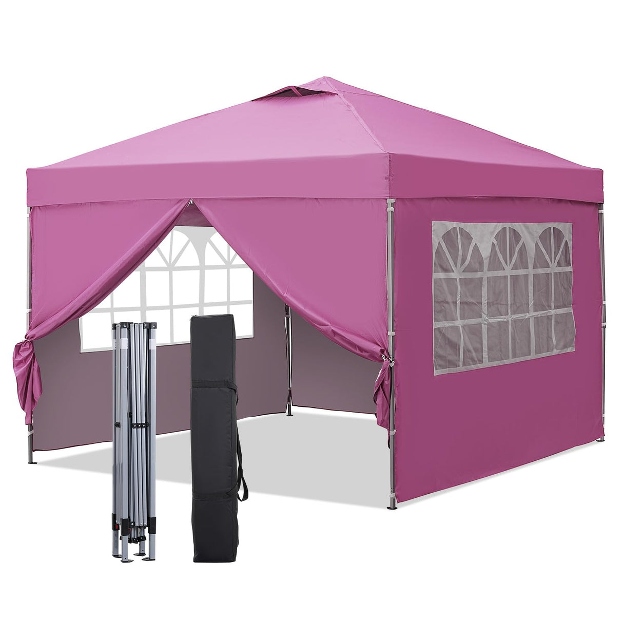GDY 10x10ft Pop-up Paint Tent, Pink Canopy Tent, Instant Shelter Portable Outdoor Canopies with 4 Removable Side Walls. GDY