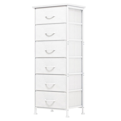Fixwal White Tall Dresser for Bedroom Closet Organizers and Storage Tall Fabric Dresser with 6 Drawers, Small Clothes Storage Girl Bedroom Furniture Fixwal
