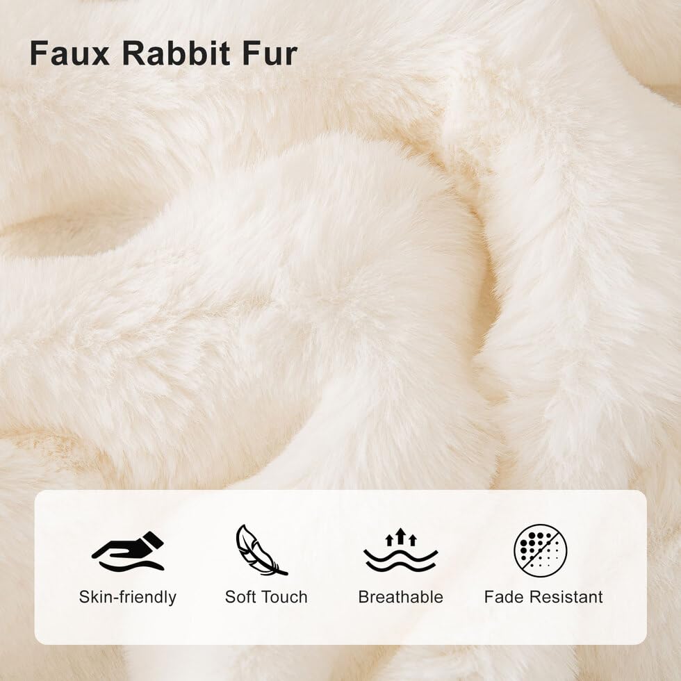 AMWAN Cozy Faux Fur Couch Cover Large Fuzzy Blanket for Sofabed,Loveseat Thick Cozy Shaggy Sofa Slipcover for Sectional,L Shaped Sofa Pets Multifunctional Throws Living Room Decor,Cloud White,71x134’’ AMWAN