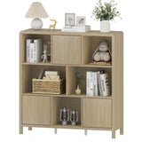 FATORRI 8 Cube Storage Organizer with Shelf, Rustic Wood Cube Bookshelf, Farmhouse Bookcase with 3 Doors, Cubby Book Shelf for Living Room, Home Office, Hallway (Light Walnut) FATORRI