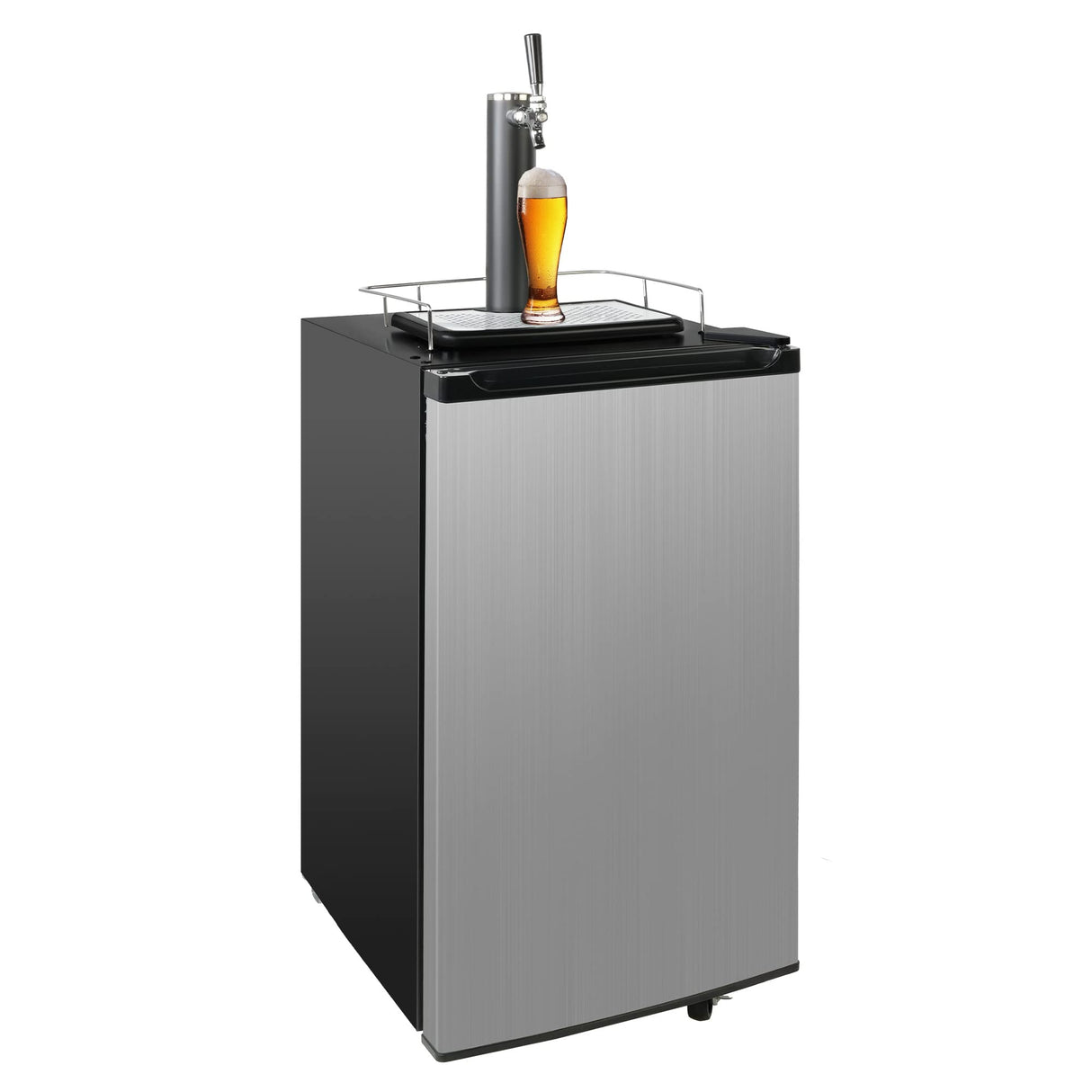 3.4 Cu.Ft. Kegerator, Keg Beer Cooler for Beer Dispensing with 4 Casters, CO2 Cylinder, Temperature Control, Drip Tray, Black Stainless Steel E-Macht