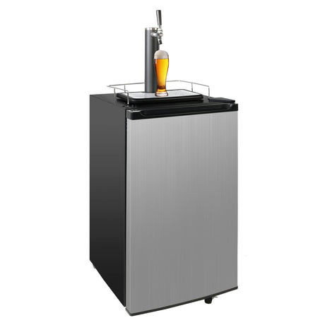 3.4 Cu.Ft. Kegerator, Keg Beer Cooler for Beer Dispensing with 4 Casters, CO2 Cylinder, Temperature Control, Drip Tray, Black Stainless Steel E-Macht