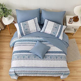 Cottolester Boho Comforter Set King Size Light Blue Comforter Set 8 Piece Bed in a Bag Striped Paisley Bedding Sets Cottolester