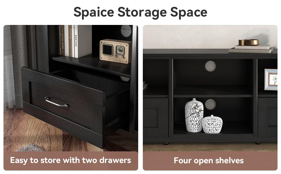 SAINTCY TV Stand for TVs up to 80", Large Television Stands with Drawers for Living Room, Farmhouse Entertainment Center with Storage and Shelves, TV Console Cabinet Furniture for Bedroom (Black) SAINTCY