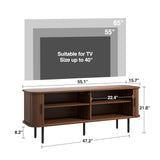 FiveWillowise 55" Mid Century Modern Fluted TV Stand for TVs up to 65 Inch, Gaming Entertainment Center with Tambour Slatted Sliding Doors, Media TV Consoles Table for Living Room, Walnut FiveWillowise