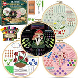 Moni Crafts - Embroidery Kit for Beginners Adults – Learn 41 Stitches with Complete Starter Kit, 4 Pre-Printed Patterns, Threads, Needles & Hoop – Hand Embroidery Kit with Video Tutorials