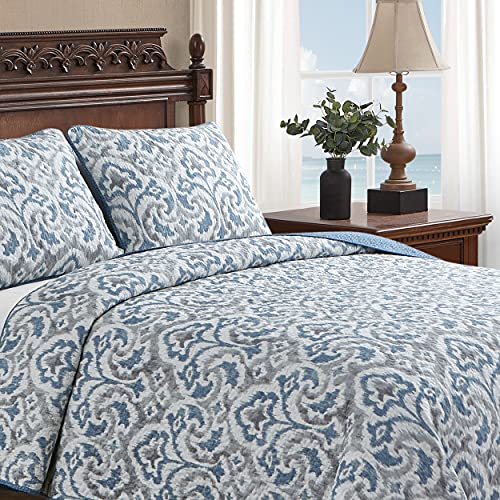 Tommy Bahama - King Quilt Set, Soft & Reversible Woven Bedding with Matching Pillowcases, Medium Weight for Year Round Comfort, 3 Piece Bed Set (Cape Verde Smoke) Tommy Bahama