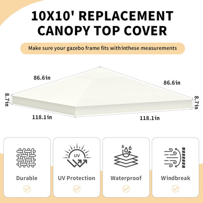 10'x10' Canopy Replacement Top Cover, Gazebo Replacement Canopy Top Cover, Pop Up Tent Top with Air Vent for Outdoor Garden Patio Yard Canopy-Beige