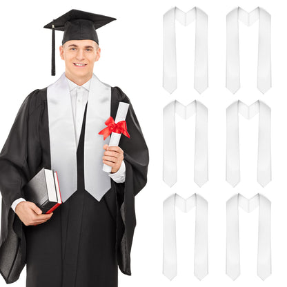 Haysandy 6 Pieces Unisex Graduation Stole Blanks Sublimation Graduation Sash Honor Stole for Graduation Students, 70 Inch(White)