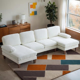 Karl home U-Shape Sectional Sofa Couch 111" Modern 4-Seat Sofa with Chaises Chenille Fabric Upholstered Covertible Couch with Wood Grain Legs for Living Room, Reception Room, Apartment, Beige Karl home