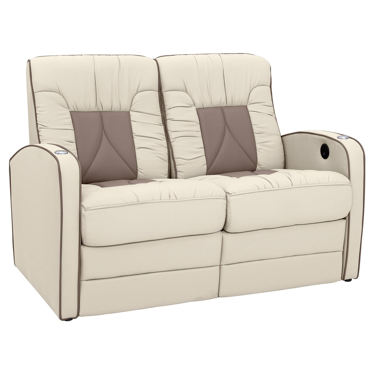 Qualitex De Leon RV Loveseat, Ultimate Leather, Heat and Massage, Power Recline, Bisque and Light Antelope Qualitex