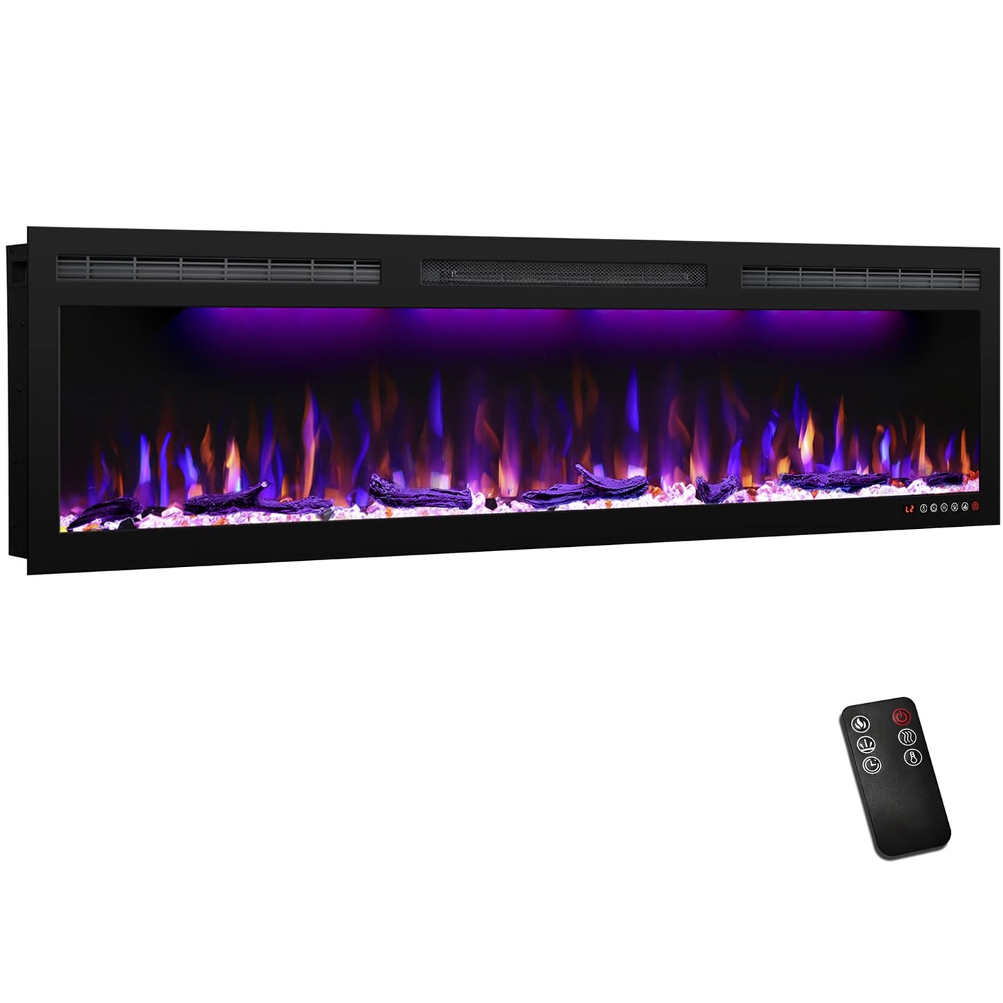 Mystflame 60 inch Electric Fireplace, Recessed and Wall Mounted Slim Electric Fireplace, 750/1500 Watt Heater Fireplace, Log & Crystal Hearth, Adjustable Realistic Flame, Remote Control & Touch Screen