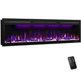 Mystflame 60 inch Electric Fireplace, Recessed and Wall Mounted Slim Electric Fireplace, 750/1500 Watt Heater Fireplace, Log & Crystal Hearth, Adjustable Realistic Flame, Remote Control & Touch Screen Mystflame