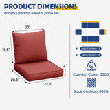 UDPATIO Outdoor Cushions for Patio Furniture, 4'' Replacement Cushions for Outdoor Furniture, Set of 8 Water-Resistant Outdoor Sectional Cushions for Sofa Couch Chair (Wine) UDPATIO