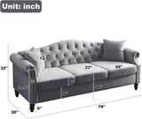 ATUMON 79" Chesterfield Velvet Couch for Living Room, 3-Seater Tufted Sofa with Rolled Arms Nailhead & Two Pillows for Bedroom, Office & Coffee Bar, Gray ATUMON