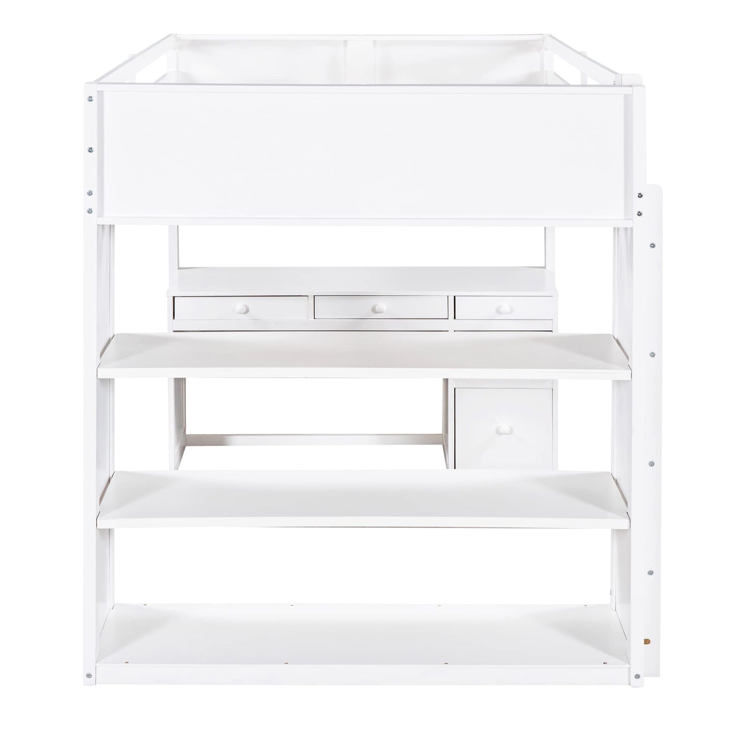 White Full Loft Bed with Desk, Bookshelf, and Storage Drawers by Harper & Bright Designs