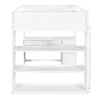 White Full Loft Bed with Desk, Bookshelf, and Storage Drawers by Harper & Bright Designs