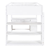 Polibi White Full Size Loft Bed with 5-Drawer Desk, Shelves, and Sturdy Ladder Polibi