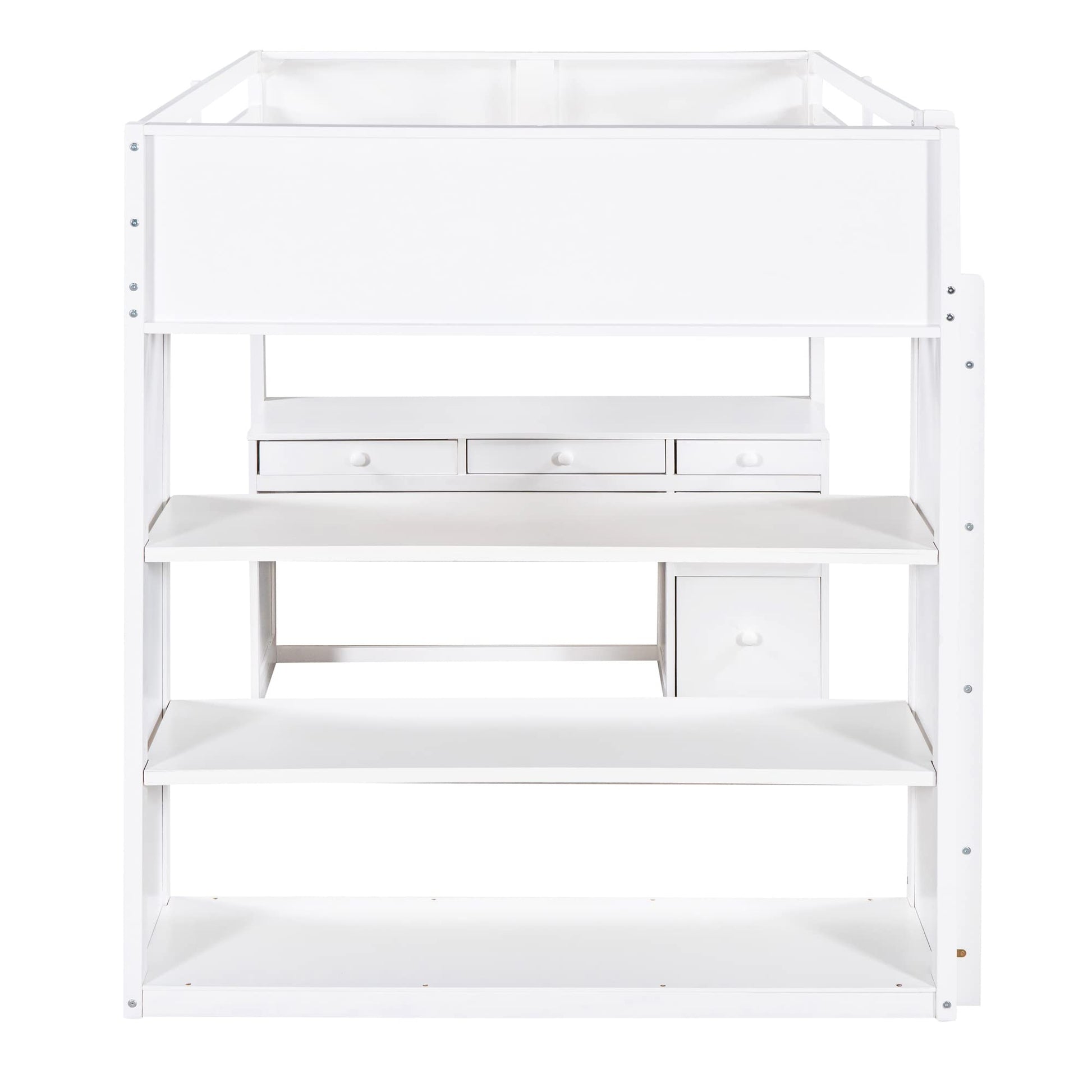 Polibi White Full Size Loft Bed with 5-Drawer Desk, Shelves, and Sturdy Ladder - WoodArtSupply