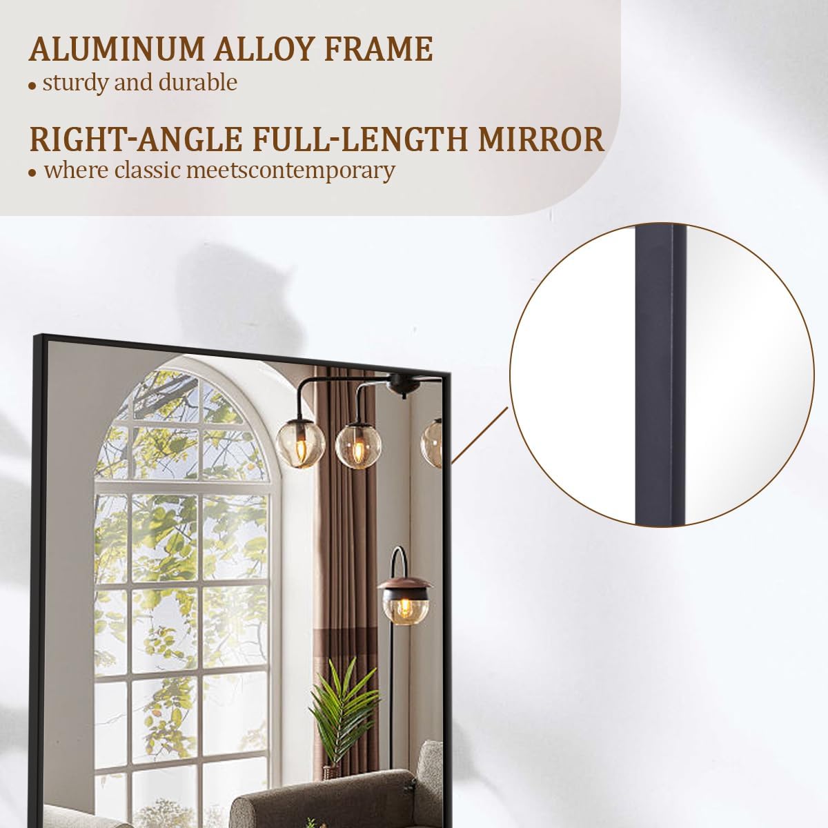 Koonmi Large Mirrors for Wall, 65"x24" Full Length Mirror with Stand, Full Body Mirror with Aluminum Alloy Frame, Hanging or Leaning Against Wall, Floor Standing Mirror for Bedroom Living Room, Black Koonmi