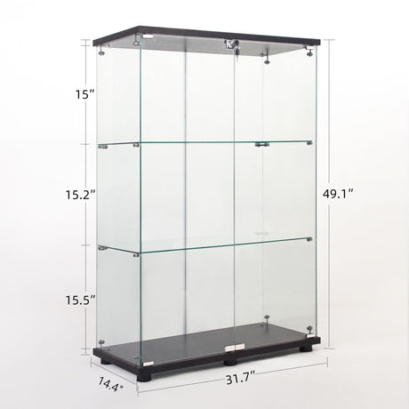Zacis Modern 3 Shelf Glass Display Cabinet with 2 Doors, Clear Curio Cabinet Collection Display Case, Floor Standing Glass Bookshelf for Living Room Bedroom Home Office 32" W x 14.5" D x 50" H Zacis