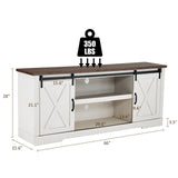 AMERLIFE 66" Farmhouse TV Stand for 75 Inches TVs, Entertainment Center with Sliding Barn Door and Adjustable Shelf & Feet, Console Table with Storage, Distressed White & Rustic AMERLIFE
