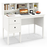 GLOBALWAY48” Computer Desk, Study Writing Desk with 5-Cube Hutch, 2 Drawers & Charging Station, Home Office Workstation for Living Room, Study & Bedroom, White Giantex