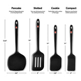 DI ORO Silicone Turner Spatula Set - Kitchen Spatulas for Nonstick Cookware - Cooking Utensils for Flipping Eggs & Pancakes - 600°F Heat-Resistant BPA Free Turners - Dishwasher Safe (4pc, Black) di Oro Living