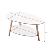 Maupvit Coffee Table-Oval Wood Table with Open Shelving for Storage and Display 2 Tier Sofa Table, Small Modern Furniture Living Room&Home Office-White Maupvit