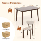 GOFLAME 5-Piece Dining Table Set for 4, Farmhouse Kitchen Table & 4 Upholstered Chairs with Rubber Wood Frame, Padded Seat, Curved Backrest, Space-Saving Dinette Set for Dining Room, Small Space GOFLAME