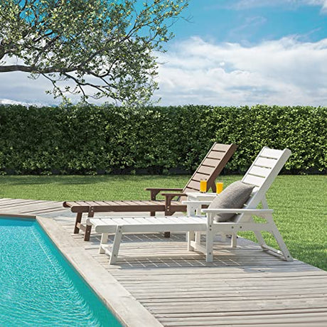 ACUEL Chaise Lounge, Poly Lumber, Outdoor Lounge Chair with Adjustable Backrest, Sturdy Weather Resistant Waterproof Fade Proof, for Poolside Patio Garden(Brown) ACUEL