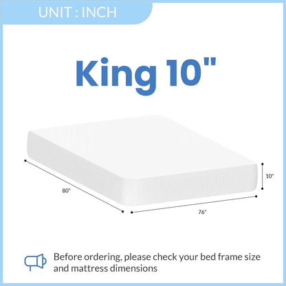 NEO SLEEP 10 Inch King Cooling Green Tea Gel Memory Foam Medium-Firm Mattress Pressure Relief CertiPUR-US Certified Mattress-in-a-Box Kids and Adults No Fiberglass (King, 10 in)