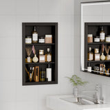 HAIDAIYA 14'' * 24'' Recessed Medicine Cabinet Wall Niche Wood, 3-Tier Bathroom Niche Insert for Drywall, in Wall Shelf Medicine Cabinets Replacement, for Living Room, Bathroom Storage, Black HAIDAIYA