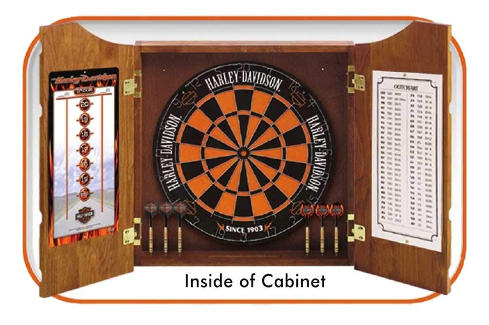 Harley-Davidson Bar & Shield Logo Dart Board Cabinet - Pine Wooden Cabinet 61905 Harley-Davidson