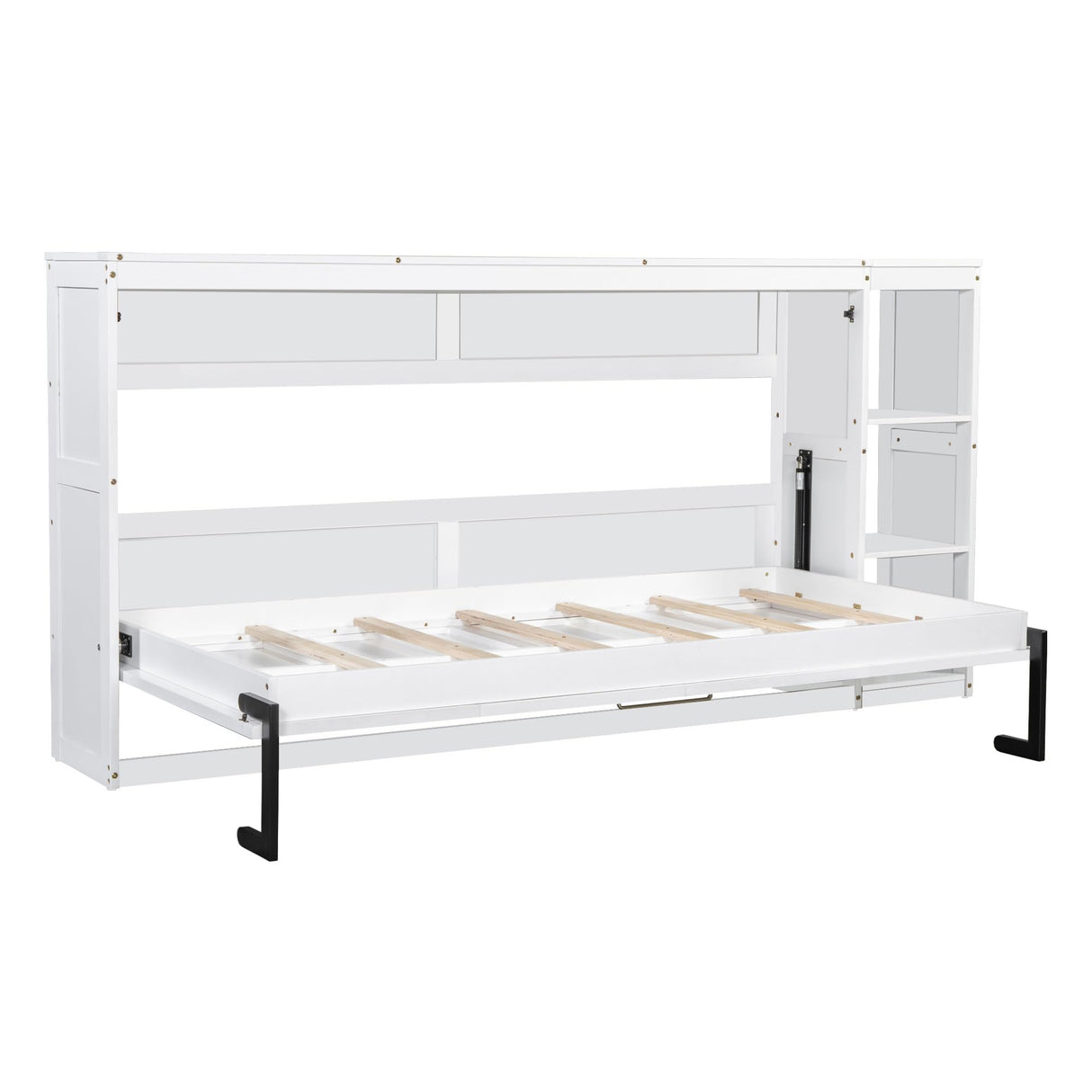 RuiSiSi Horizontal Murphy Bed Twin with Storage, Hideaway Wall Bed with Bookcase, can be Folded into a Cabinet, Twin Murphy Bed Cabinet Space-Saving for Guest Room Bedroom Office, White RuiSiSi