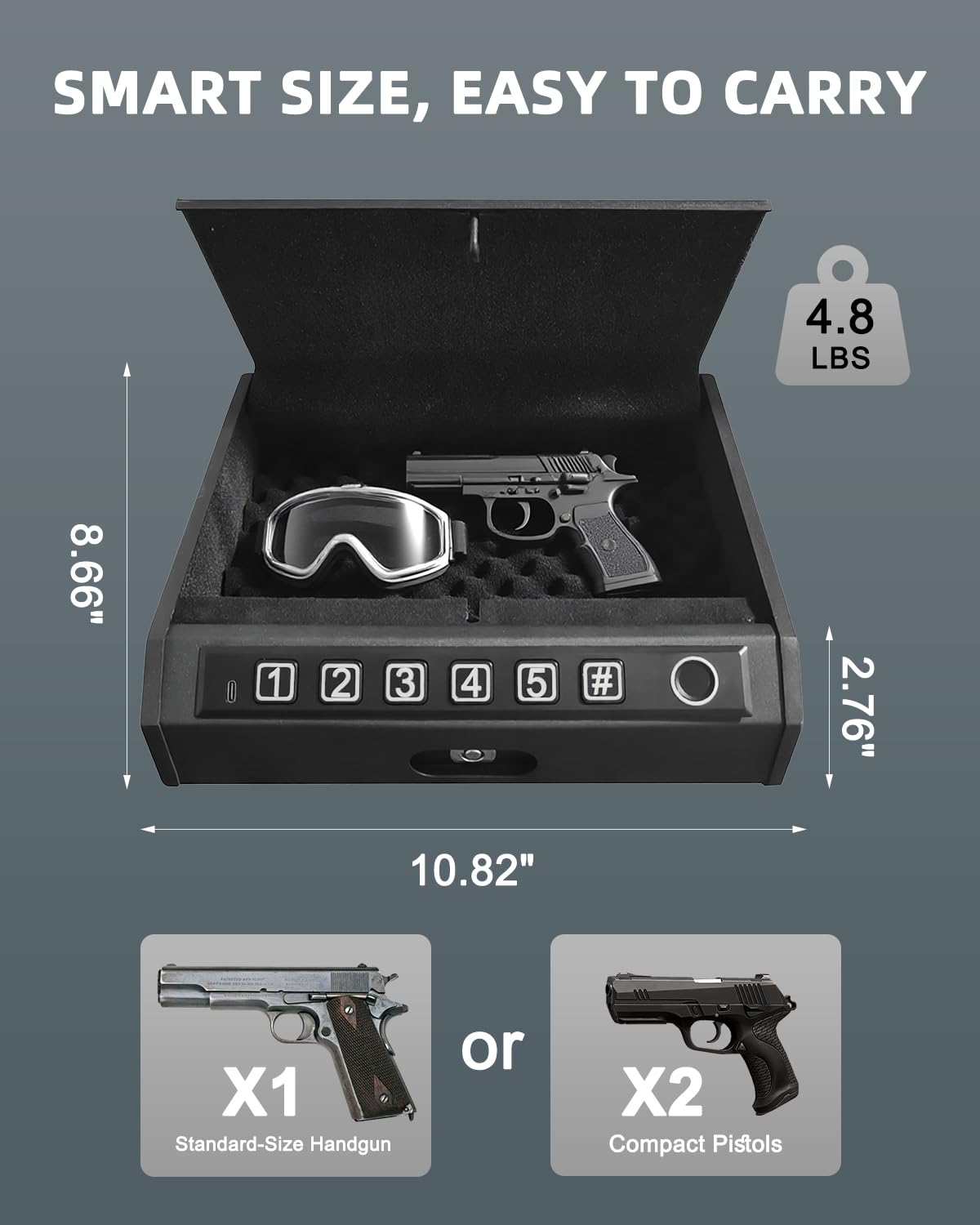 ZCF Mate Gun Safe for Handgun – Upgraded 0.1 Seconds Quick Access Pistol Safe with Fingerprint, Keypad & Backup Key, Silent Mode, Portable Firearm Lock Box for Bedside, Nightstand, Car, Home ZCF mate