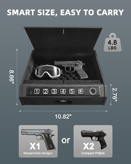ZCF Mate Gun Safe for Handgun – Upgraded 0.1 Seconds Quick Access Pistol Safe with Fingerprint, Keypad & Backup Key, Silent Mode, Portable Firearm Lock Box for Bedside, Nightstand, Car, Home ZCF mate