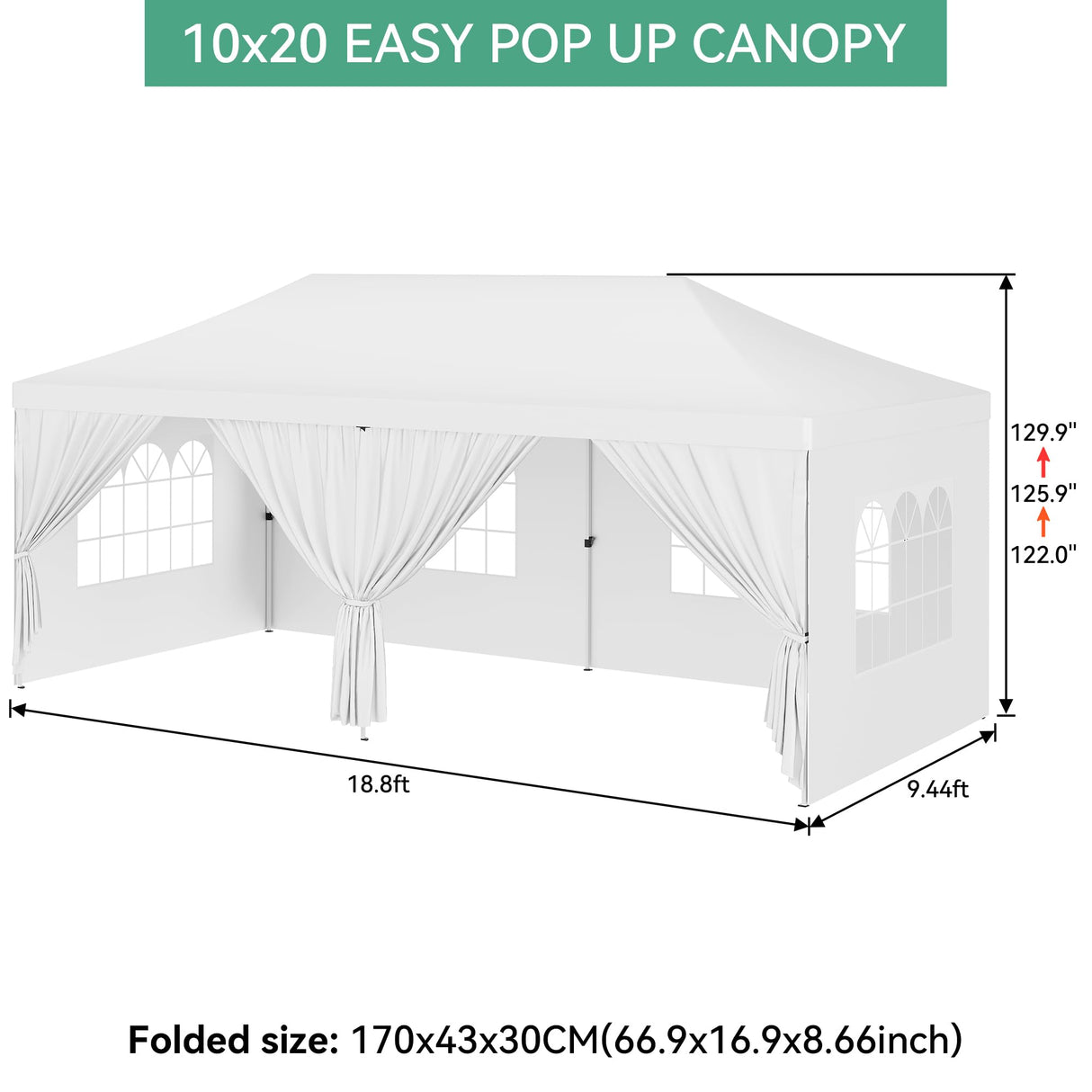 GarveeLife Upgraded 10x20 Pop Up Canopy Tent with 6 Removable Sidewalls, Commercial Heavy Duty Pop Up Canopy Tents for Parties, Roller Bag, Upgraded Thickened Legs, 6 Sand Bags, 18 Stakes, White GarveeLife
