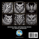 53 Fractal Owl Portraits: Stress Relief Scratch Art Style Coloring Book for Adults & Teens, Fractal on Black Background, Mindfulness Relaxation (Midnight Black Background Coloring Series) Majosta
