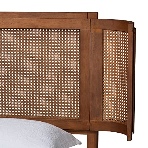 Baxton Studio Eridian Mid-Century Queen Platform Bed in Walnut Brown with Natural Rattan - WoodArtSupply