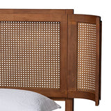 Baxton Studio Eridian Mid-Century Queen Platform Bed in Walnut Brown with Natural Rattan Baxton Studio