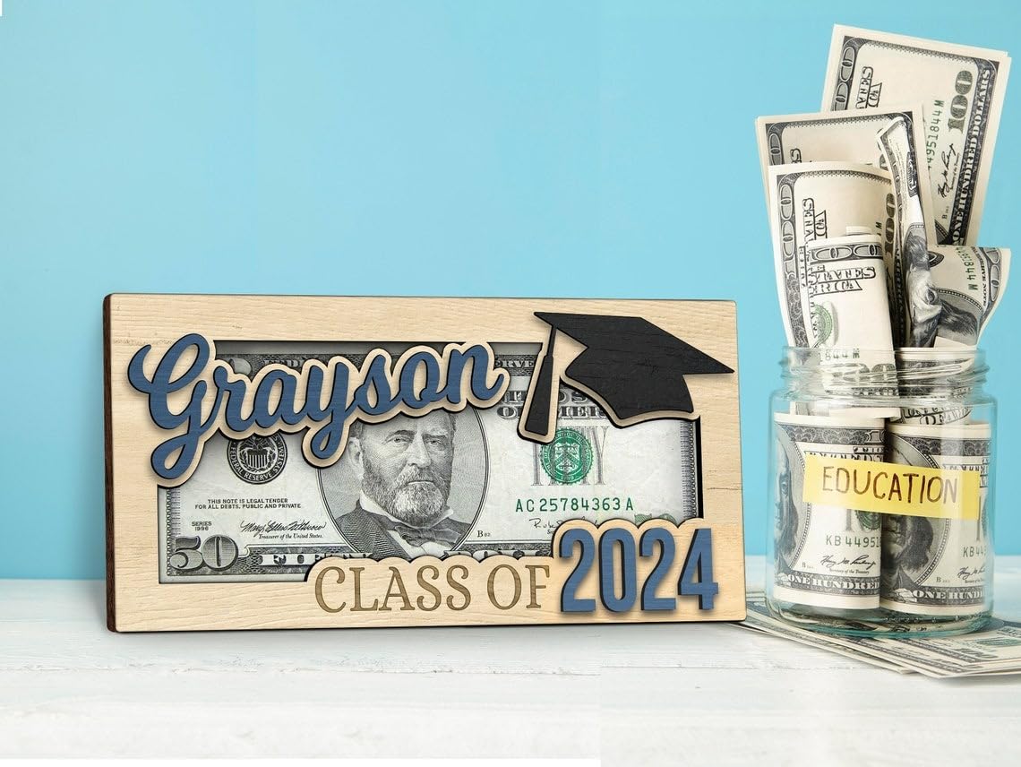 KindlyToys Personalized Graduation Money Holder - Graduation Gift Money Holder, Money Holder for Cash Gift Graduation - Wooden Money Holder, Unique Class of 2024 Graduation Gifts - WoodArtSupply